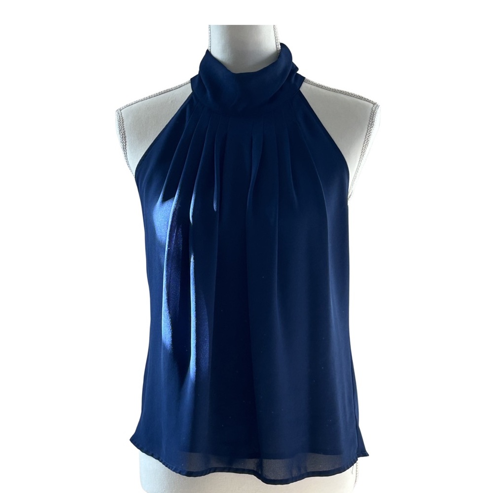 Elegant Navy Blue Top, high neck halter, Women’s Small